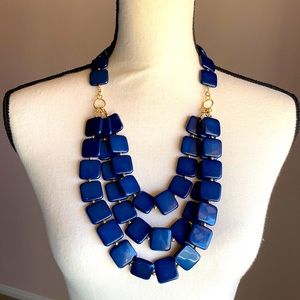 🎁 3 For $15. SIMPLE ADDICTION Statement Triple Strand Blue Square Bead Necklace